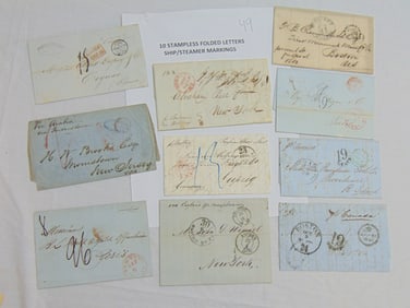 10 stampless folded letters with ship / steamer markings, Providence RI, Boston, New York, also