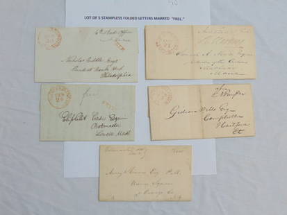 Lot of 5 stampless folded letters marked "free, Oswego, NY, Hartford, CT, one to "Nicholas Biddle: Lot of 5 stampless folded letters marked "free, Oswego, NY, Hartford, CT, one to "Nicholas Biddle Esq, President Bank Utd (?), Philadelphia, more