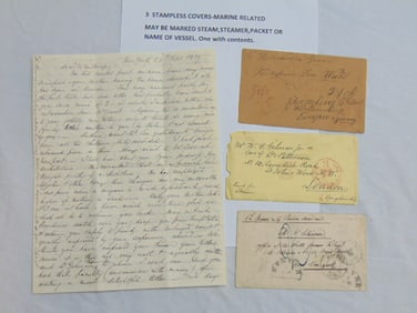 3 stampless covers, Marine related, Garman, English, with vessel marks, one contains letter