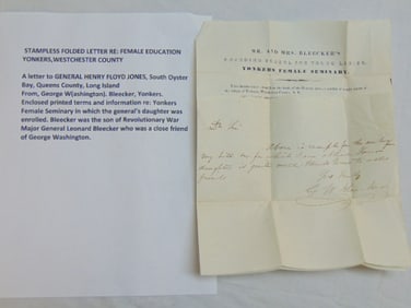 Stampless folded letter regarding female education, Yonkers, Westchester county, NY, A letter to