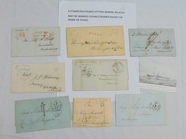 8 stampless folded letters, marine related, most are marked steam, steamer, packet or name of vessel