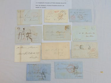 11 stampless folded letters, marine related, most are marked steam, steamer, packet or name of