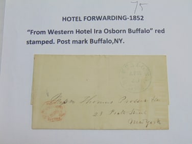 1852 letter, hotel forwarding, from Western Hotel Ira Osborn Buffalo, red stamped, with Buffalo NY
