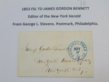 1853 FSL to James Gordon Bennett, editor of the New York Herald, from George L. Stevens,
