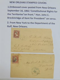 New Orleans stamped covers, embossed cover posted from New Orleans, September 16, 1862,