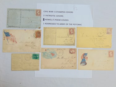 6 stamped civil war era covers, 3 patriotic covers, 3 Howell's Poem covers & one addressed to the