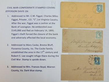 Civil war confederate stamped covers, Jefferson Davis, 10 cent, addressed to Mr. C.M. Figgat,