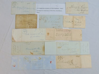 11 stampless folded letters marked "paid", includes 6 letters to overseers of the poor, Northboro,