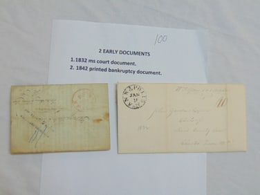 2 early documents, 1842 printed bankruptcy document & 1832 court document
