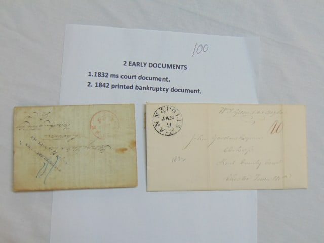 2 early documents, 1842 printed bankruptcy document & 1832 court document (1 of 8)