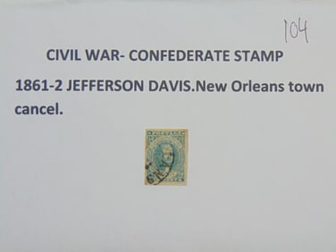 Civil war confederate stamp, 1861-2 Jefferson Davis, New Orleans Town, cancelled, stamped.