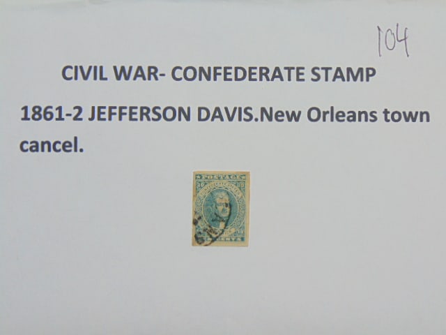 Civil war confederate stamp, 1861-2 Jefferson Davis, New Orleans Town, cancelled, stamped. (1 of 3)