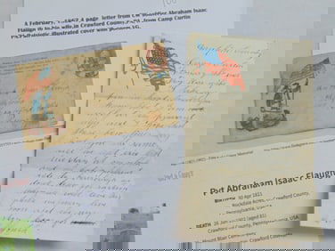 1862 4 page letter from Civil War soldier Abraham Isaac Flaugh to his wife in Crawford County, PA,