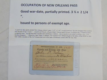Occupation of New Orleans Pass, Issued to persons of exempt age, "Unsuitableness of Age, Guards &