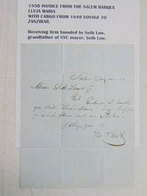 1850 Invoice from the Salem Barque Lucia Maria, with cargo from 1849 voyage to Zanzibar, Receiving