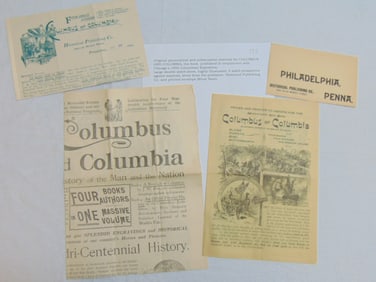 Original promotional & subscription material for Columbus & Columbia, the book published in