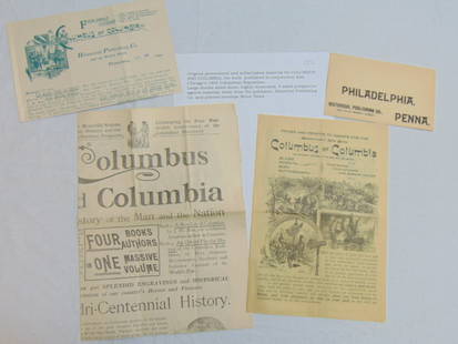 Original promotional & subscription material for Columbus & Columbia, the book published in: Original promotional & subscription material for Columbus & Columbia, the book published in conjunction with Chicago's 1892 Columbian Exposition, large double sided sheet, illustrated