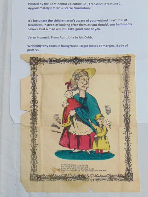 Rare German American hand colored print, circa 1850, printed by the Continental Valentine Co, (1 of 4)