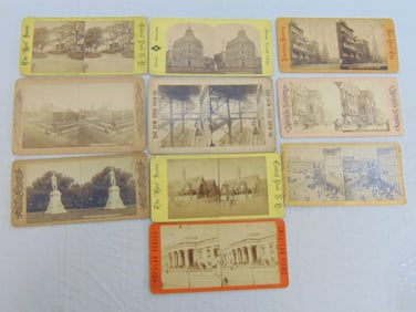 Lot of 10 stereo optic cards with views & sites in New York City, list of details included in
