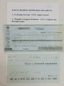 August Belmont / Rothschild documents, receipts, 1856 exchange receipt & "Bought of August Belmont",