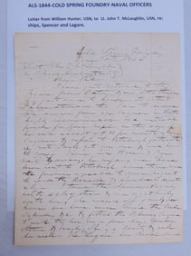 ALS, Cold Spring Foundry, Naval Officers, dated 1844, letter from William Hunter, USN, to Lt. John