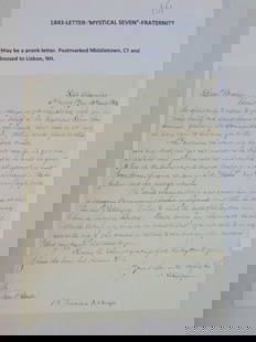 1843 letter, "Mystical Seven", fraternity, may be a prank letter, postmarked Middletown, CT and: 1843 letter, "Mystical Seven", fraternity, may be a prank letter, postmarked Middletown, CT and addressed to Lisbon, NH.