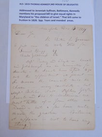 ALS, Thomas Kennedy, MD house of delegates, 1819, addressed to Jeremiah Sullivan, Baltimore, Kennedy