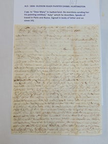 ALS Hudson River Painted Daniel Huntington, 1844, 2 page letter to "Dear Mary", in Switzerland, he