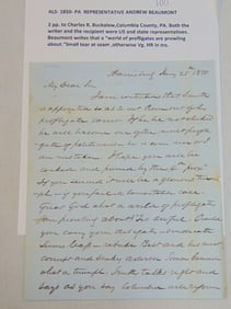 ALS Representative Andrew Beaumont, 2 page letter to Charles R. Buckalew, Columbia County, PA both