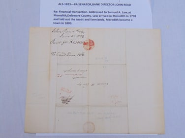 ALS 1823, PA senator & bank director John Read regarding a financial transaction, addressed to