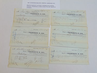 1847, six invoices, Bellevue Hospital almshouse, NYC, billed by Frederick R. Lee, dealer in building