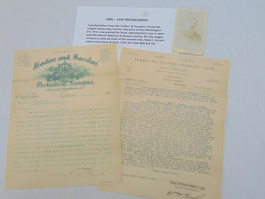 2 printed legal, law enforcement letters, 1896, from Traders & Travelers protective league