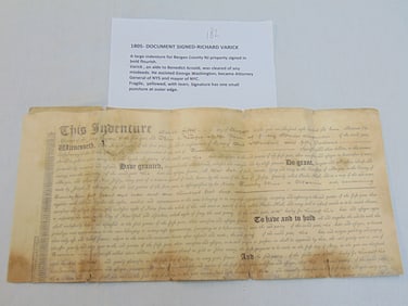 1805 document signed Richard Varick, a large indenture for Bergen County NJ property, Varick, aide
