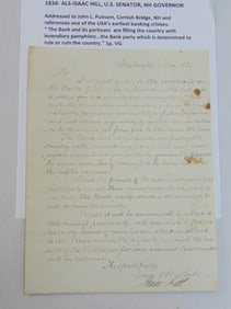ALS, Isaac Hill, U.S. Senator, N.H. Governor, 1834, addressed to John Putnam, Cornish Bridge, N.H.