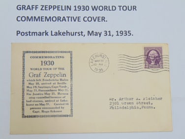 Graf Zeppelin, 1930 World Tour Commemorative Cover, postmark Lakehurst, May 31 1935
