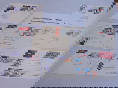 8 air mail covers, Monaco, 1950's-1970's, all are addressed to Monaco's Consulate in New York.