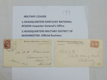 2 military covers, Headquarters Kentucky National Region, Inspector General's' Office & Headquarters