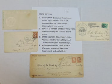 4 state covers, California, executive department, California seal, addressed to San Luis Obispo with