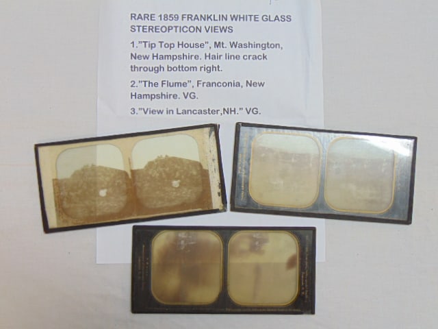 Rare 1859 Franklin white glass stereopticon views, "Tip Top House", Mt. Washington, New Hampshire, (1 of 4)