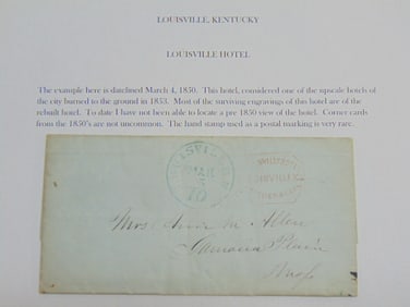 Letter with hotel forwarder, mail markings, Louisville Hotel, Louisville to Jamaica Plain, 1850,