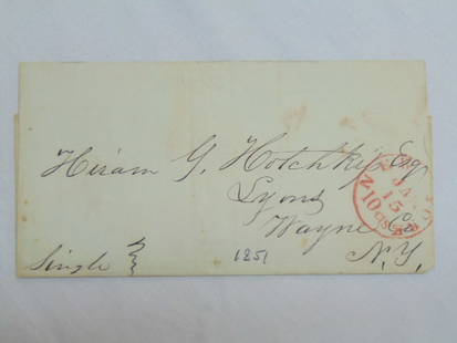Hotel mark paper, French's Hotel, New York City to Lyons, NY, 1851, red stamp on flap: Hotel mark paper, French's Hotel, New York City to Lyons, NY, 1851, red stamp on flap
