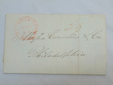 Letter with hotel stamp, Charleston Hotel to Philadelphia, 1844, 2 page letter, from B. Brown,