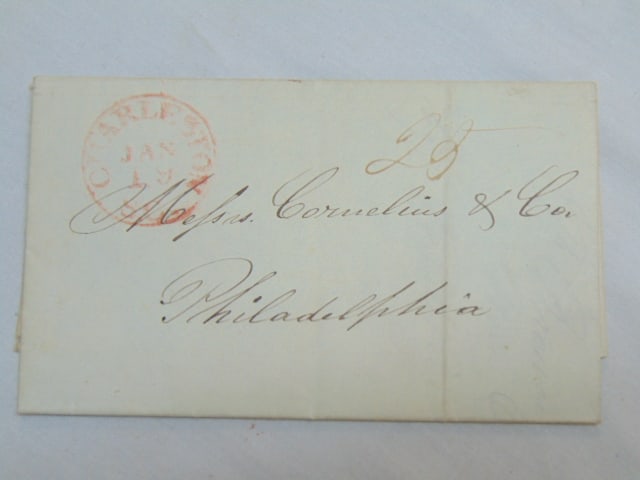 Letter with hotel stamp, Charleston Hotel to Philadelphia, 1844, 2 page letter, from B. Brown, (1 of 8)