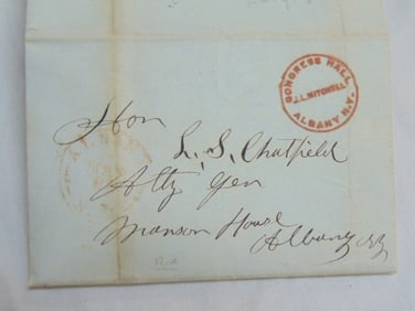 Letter with hotel stamp, Congress Hall, J.L. Mitchell, Albany, NY, addressed to Hon. L.S. Chatfield
