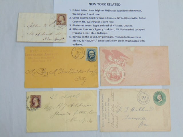 5 New York related covers & letters, includes letter from New Brighton, Staten Island to Manhattan (1 of 9)