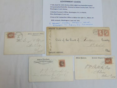 4 government covers with printed detail, tally sheet for state election, Ohio 1864, From Nashville