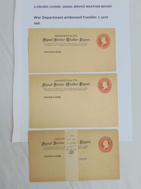 3 unused covers, signal service weather report, with War Department embossed Franklin 1 cent red (1 of 5)
