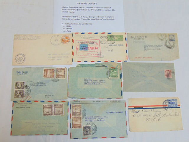 9 Air Mail covers, Letter flown from ship S.S. Bremen to shore via catapult plane, postmarked 1929 (1 of 13)