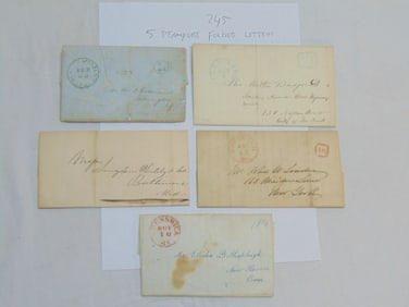 5 19th Century stampless folded letters, letter with Brunswick MS postmark, addressed to Elisha B.