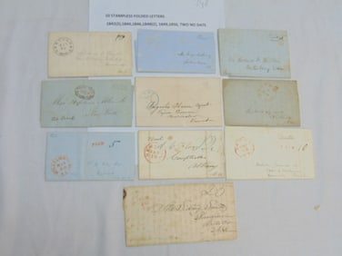 10 19th Century stampless folded letters, various postmarks including Northboro Mass, Williamsburg